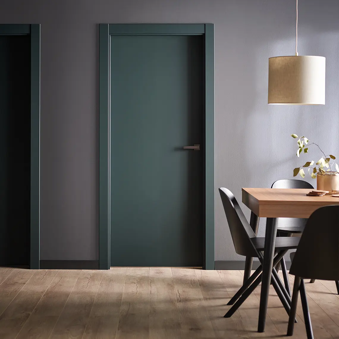 VOX interior door in a dark green finish